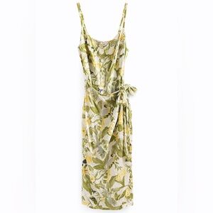 Reformation Green Floral Midi Dress Tie Waist Button Front Summer